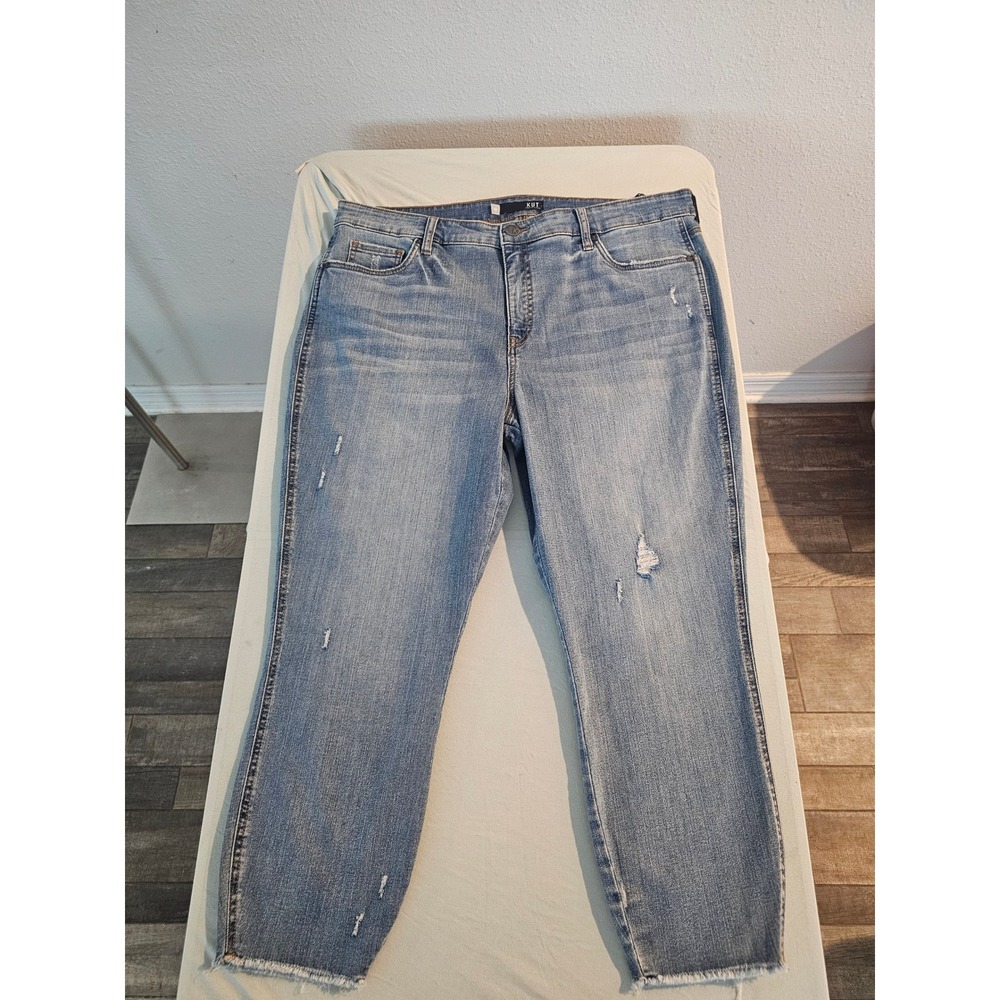 KUT from the Kloth Connie High Rise Fab Ab Crop Jeans Blue Distressed Size 18